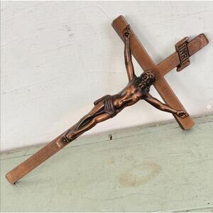 Vintage Copper Tone Crucifix Cross Casket Topper Lovell Wall Hanging Religious
